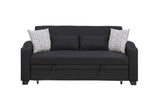 Bennett 71"W Black Fabric Convertible Sleeper Loveseat with USB Charger and Cupholders