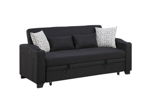 Bennett 71"W Black Fabric Convertible Sleeper Loveseat with USB Charger and Cupholders