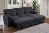 Kipling II 92.5"W Dark Gray Chenille Fabric Sleeper Sectional Sofa with Right-Facing Chaise, Cupholders, USB Charging port