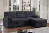 Kipling II 92.5"W Dark Gray Chenille Fabric Sleeper Sectional Sofa with Right-Facing Chaise, Cupholders, USB Charging port