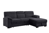 Kipling II 92.5"W Dark Gray Chenille Fabric Sleeper Sectional Sofa with Right-Facing Chaise, Cupholders, USB Charging port