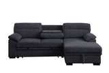 Kipling II 92.5"W Dark Gray Chenille Fabric Sleeper Sectional Sofa with Right-Facing Chaise, Cupholders, USB Charging port