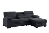 Kipling II 92.5"W Dark Gray Chenille Fabric Sleeper Sectional Sofa with Right-Facing Chaise, Cupholders, USB Charging port