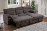 Kipling II 92.5"W Brown Chenille Fabric Sleeper Sectional Sofa with Right-Facing Chaise, Cupholders, USB Charging port