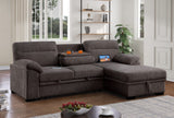 Kipling II 92.5"W Brown Chenille Fabric Sleeper Sectional Sofa with Right-Facing Chaise, Cupholders, USB Charging port