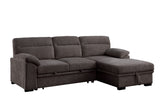 Kipling II 92.5"W Brown Chenille Fabric Sleeper Sectional Sofa with Right-Facing Chaise, Cupholders, USB Charging port