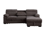 Kipling II 92.5"W Brown Chenille Fabric Sleeper Sectional Sofa with Right-Facing Chaise, Cupholders, USB Charging port