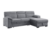 Kipling II 92.5"W Light Gray Chenille Fabric Sleeper Sectional Sofa with Right-Facing Chaise, Cupholders, USB Charging port