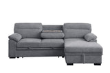 Kipling II 92.5"W Light Gray Chenille Fabric Sleeper Sectional Sofa with Right-Facing Chaise, Cupholders, USB Charging port