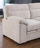 Kipling II 92.5"W Beige Chenille Fabric Sleeper Sectional Sofa with Right-Facing Chaise, Cupholders, USB Charging port