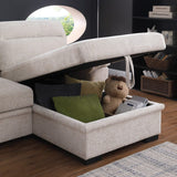 Kipling II 92.5"W Beige Chenille Fabric Sleeper Sectional Sofa with Right-Facing Chaise, Cupholders, USB Charging port