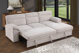 Kipling II 92.5"W Beige Chenille Fabric Sleeper Sectional Sofa with Right-Facing Chaise, Cupholders, USB Charging port