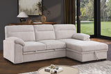 Kipling II 92.5"W Beige Chenille Fabric Sleeper Sectional Sofa with Right-Facing Chaise, Cupholders, USB Charging port