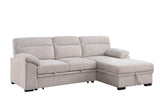 Kipling II 92.5"W Beige Chenille Fabric Sleeper Sectional Sofa with Right-Facing Chaise, Cupholders, USB Charging port