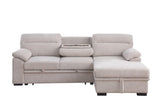 Kipling II 92.5"W Beige Chenille Fabric Sleeper Sectional Sofa with Right-Facing Chaise, Cupholders, USB Charging port