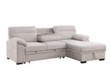 Kipling II 92.5"W Beige Chenille Fabric Sleeper Sectional Sofa with Right-Facing Chaise, Cupholders, USB Charging port