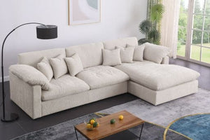 Eloise 121"W Beige Chenille Sectional Sofa with Right-Facing Chaise, 6 Throw Pillows