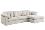 Eloise 121"W Beige Chenille Sectional Sofa with Right-Facing Chaise, 6 Throw Pillows