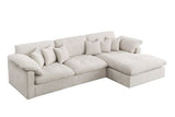 Eloise 121"W Beige Chenille Sectional Sofa with Right-Facing Chaise, 6 Throw Pillows