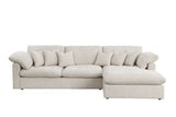 Eloise 121"W Beige Chenille Sectional Sofa with Right-Facing Chaise, 6 Throw Pillows