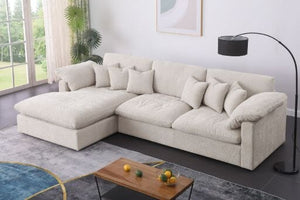 Eloise 121"W Beige Chenille Sectional Sofa with Left-Facing Chaise, 6 Throw Pillows