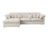 Eloise 121"W Beige Chenille Sectional Sofa with Left-Facing Chaise, 6 Throw Pillows