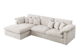 Eloise 121"W Beige Chenille Sectional Sofa with Left-Facing Chaise, 6 Throw Pillows