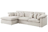 Eloise 121"W Beige Chenille Sectional Sofa with Left-Facing Chaise, 6 Throw Pillows