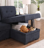 Lucca II 84.5"W Dark Gray Woven Fabric Reversible Sleeper Sectional Sofa with Storage Chaise