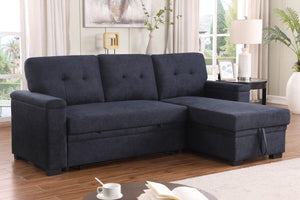 Lucca II 84.5"W Dark Gray Woven Fabric Reversible Sleeper Sectional Sofa with Storage Chaise