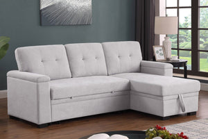 Lucca II 84.5"W Light Gray Woven Fabric Reversible Sleeper Sectional Sofa with Storage Chaise