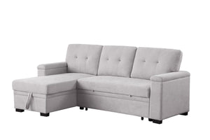 Lucca II 84.5"W Light Gray Woven Fabric Reversible Sleeper Sectional Sofa with Storage Chaise