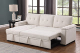 Lucca II 84.5"W Beige Woven Fabric Reversible Sleeper Sectional Sofa with Storage Chaise