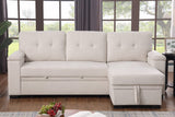 Lucca II 84.5"W Beige Woven Fabric Reversible Sleeper Sectional Sofa with Storage Chaise