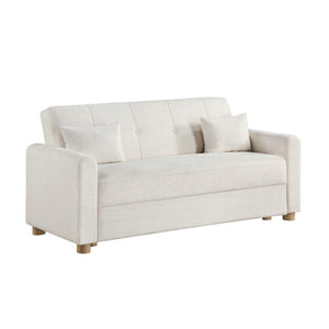 Thomas 66"W White Fabric Convertible Sleeper Loveseat with Storage