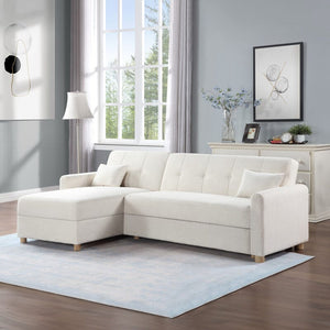 Thomas 99.5"W White Fabric Convertible Sleeper Sectional Sofa with Reversible Chaise and Storage