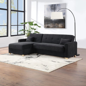 Thomas 99.5"W Black Fabric Convertible Sleeper Sectional Sofa with Reversible Chaise and Storage