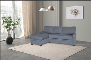 Namir 90.5"W Gray Flannel Fabric Sleeper Sectional with Left-Facing Storage Chaise