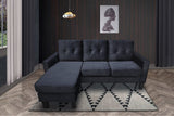 Everett 72.5"W Black Velvet Reversible Sectional Sofa Chaise