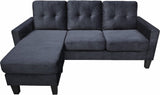 Everett 72.5"W Black Velvet Reversible Sectional Sofa Chaise