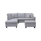 Harmony 99.5"W Light Gray Fabric Sectional Sofa with Left-Facing Chaise and Storage Ottoman