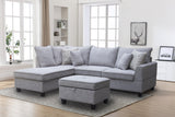 Harmony 99.5"W Light Gray Fabric Sectional Sofa with Left-Facing Chaise and Storage Ottoman