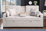 Cody II 69.5"W Beige Woven Fabric Convertible Sleeper Loveseat with Cup Holder, Charging Ports, Side Pocket, and Pocket Coil Seating