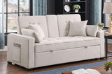 Cody II 69.5"W Beige Woven Fabric Convertible Sleeper Loveseat with Cup Holder, Charging Ports, Side Pocket, and Pocket Coil Seating