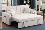 Cody II 69.5"W Beige Woven Fabric Convertible Sleeper Loveseat with Cup Holder, Charging Ports, Side Pocket, and Pocket Coil Seating