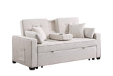 Cody II 69.5"W Beige Woven Fabric Convertible Sleeper Loveseat with Cup Holder, Charging Ports, Side Pocket, and Pocket Coil Seating