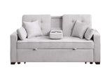 Cody II 69.5"W Light Gray Woven Fabric Convertible Sleeper Loveseat with Cup Holder, Charging Ports, Side Pocket, and Pocket Coil Seating