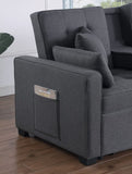 Cody II 69.5"W Dark Gray Linen Convertible Sleeper Loveseat with Cup Holder, Charging Ports and Pocket