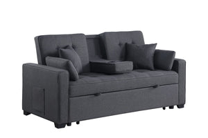 Cody II 69.5"W Dark Gray Linen Convertible Sleeper Loveseat with Cup Holder, Charging Ports and Pocket