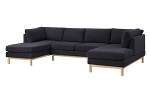 Hallie Black Sherpa 124"W Double Chaise U-Shape Sectional Sofa